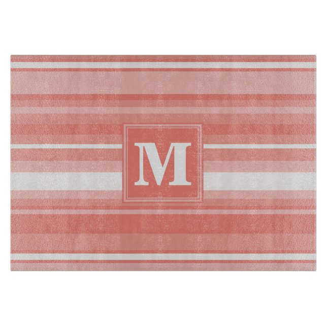 Monogramm Korallenstreifen Schneidebrett (Vorderseite)