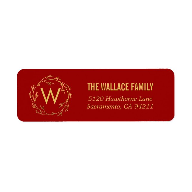 Monogramm-Kranke-Rücksendeadressen-Aufkleber (Vorne)