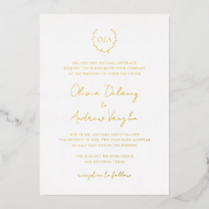 Monogramm-Kranz Elegantes All-in-One-Hochzeitsgold Folieneinladung