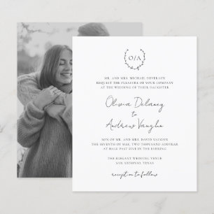 Monogramm-Kranz-Foto Budget-Hochzeitseinladung