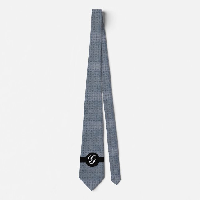 Monogramm-Krawatte aus grauem Schachbrett Krawatte (Vorderseite)