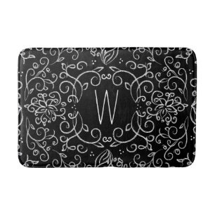 Monogramm-Kreide-Schwarzweiss-mit Filigran Badematte