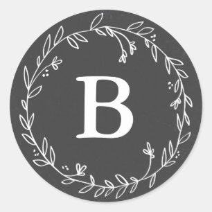 Monogramm-Kreidetafel-Kranz-Aufkleber Runder Aufkleber