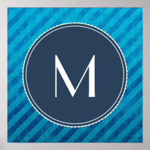 Monogramm-Kreis auf blauen diagonalen Streifen Poster