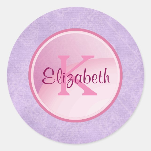 Monogramm-Kreis auf einem Hübschen Lavendeluntergr Runder Aufkleber (Vorderseite)