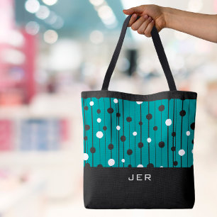 Monogramm-Kreismuster Linien Schwarz Weiß Türkis Tasche