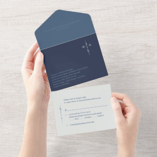 Monogramm-Kreuz Christliche Hochzeit Blau All In One Einladung
