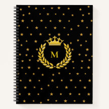 Monogramm, Krone, Lorbeer und goldene Sterne auf S