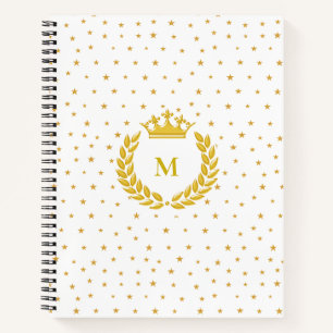 Monogramm, Krone, Lorbeer und goldene Sterne auf W Notizbuch
