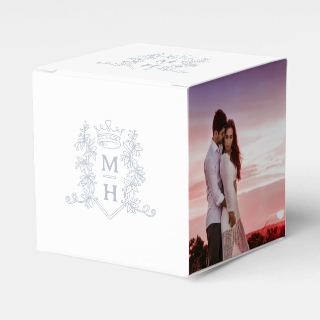 Monogramm Krone Weißsilber-Graue Foto Hochzeit Geschenkschachtel (Vorderseite)