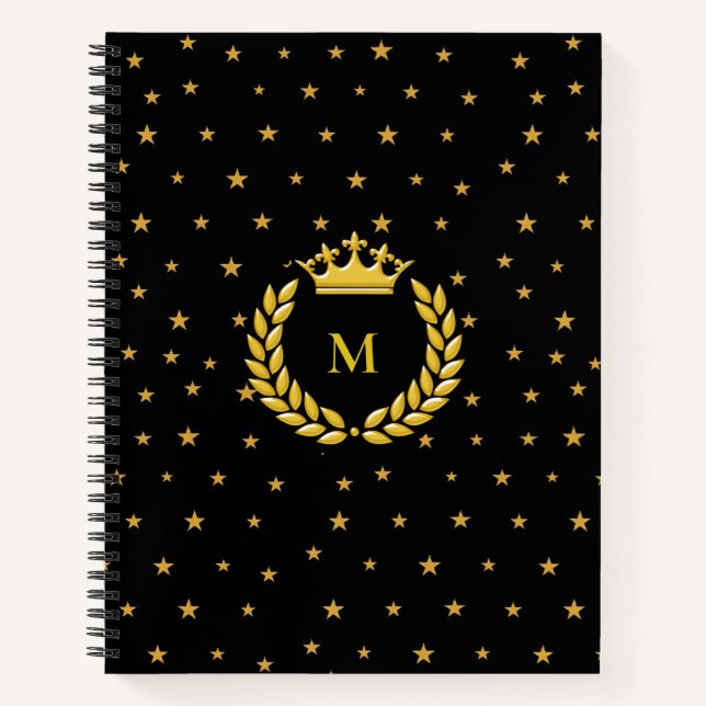 Monogramm, Kronen, Laurel und Golden Sterne auf Sc Notizbuch (Vorderseite)