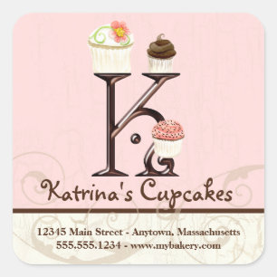 Monogramm-Kuchen-Initialen-Kunst-Geschäft des Quadratischer Aufkleber