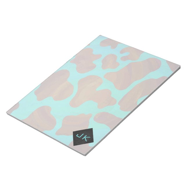 Monogramm Kuh braun und Aquamarin Notizblock (angewinkelt)