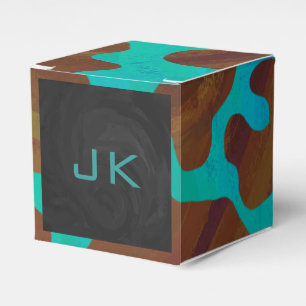 Monogramm Kuh Braun und Türkis Druck Geschenkschachtel