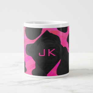 Monogramm-Kuh Hot Pink und Schwarz Druck Jumbo-Tasse