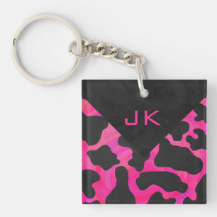 Monogramm-Kuh Hot Pink und Schwarz Druck Schlüsselanhänger