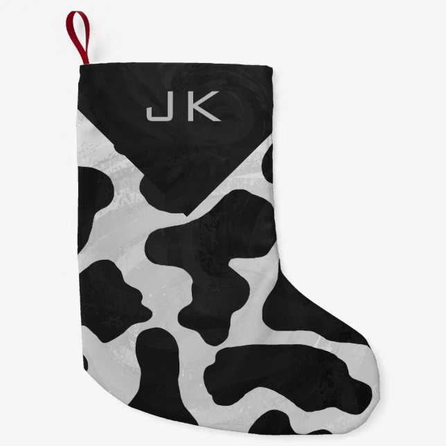 Monogramm-Kuh-Schwarzweiss-Druck-Muster Kleiner Weihnachtsstrumpf (Vorderseite)