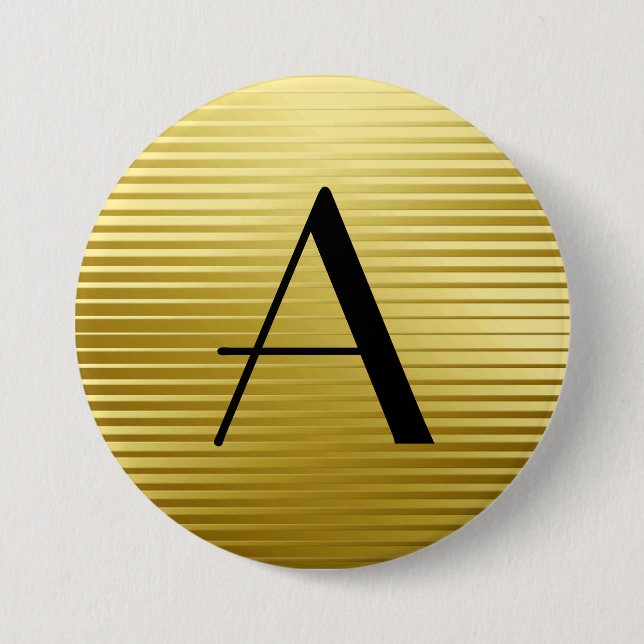 Monogramm-Kunst-Deko-Goldsatin-Streifen Button (Vorderseite)