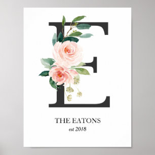 Monogramm-Kunstwerk, Buchstabe E, Hochzeit, Kinder Poster