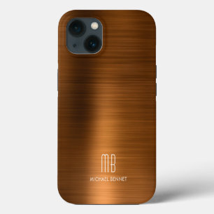 Monogramm Kupferbraun Gebürstetes Metall iPhone Hülle