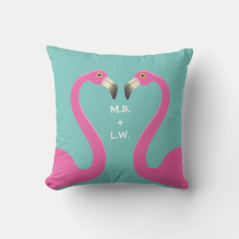 Monogramm-küssendes Flamingo-Türkis-Kissen im Kissen Für Draußen