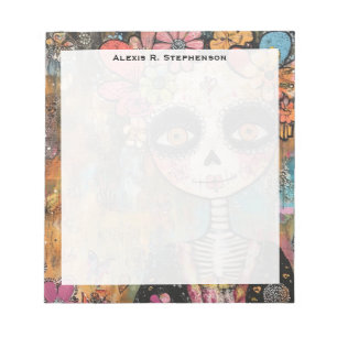 Monogramm La Catrina Skelett mit Blumenkrone Notizblock