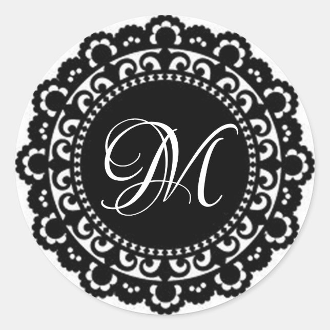 Monogramm Lace Runder Aufkleber (Vorderseite)