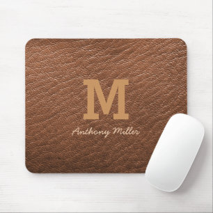 Monogramm Landbraun Leder Namensschrift Modern Mousepad