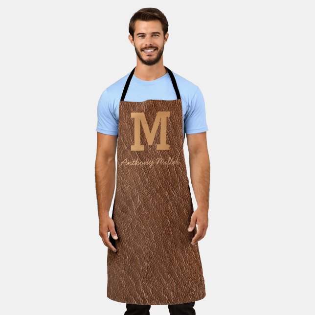 Monogramm Landbraun Leder Namensschrift Modern Schürze (Getragen)