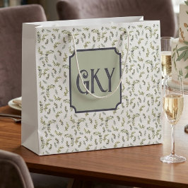 Monogramm Landhausstil Wasserfarbe Olivenmuster Große Geschenktüte
