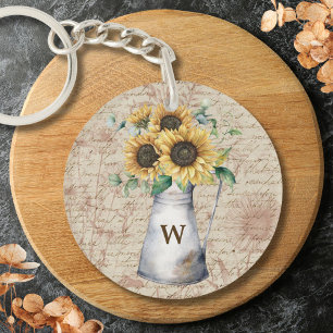 Monogramm Landsonnenblume Vintage-Buchstabe Decoup Schlüsselanhänger