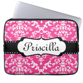 Monogramm-Laptop-Hülsen-Damast-Rosa-modernes Laptopschutzhülle