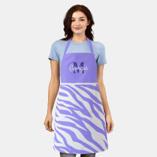Monogramm Lavendel- und weiße Zebrastreifen Schürze
