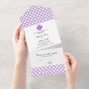 Monogramm Lavendel-Vierblatt-Muster Probe All In One Einladung
