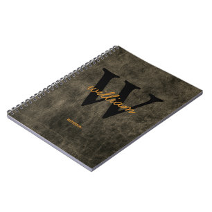 Monogramm-Leder schwarz gold Schriftname chic Notizblock