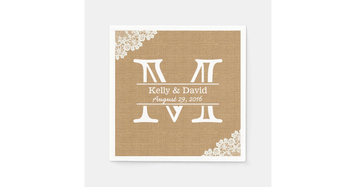 Monogramm Leinwand U Spitze Rustikale Hochzeit Serviette Zazzle Ch