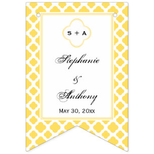 Monogramm Lemon Gelb und Weiß Quatrefolienmuster Wimpelkette