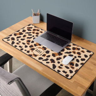 Monogramm Leopard Braun Chic Mädchenhaft Tierdruck Schreibtischunterlage