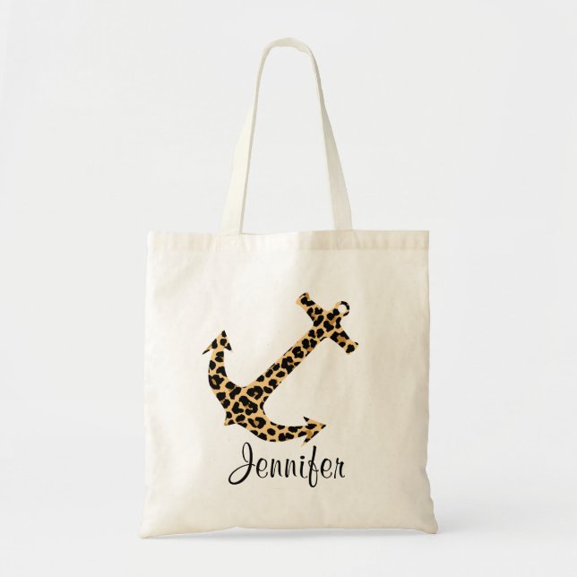 Monogramm-Leopard-Druck-Anker-kundenspezifische Tragetasche (Vorne)