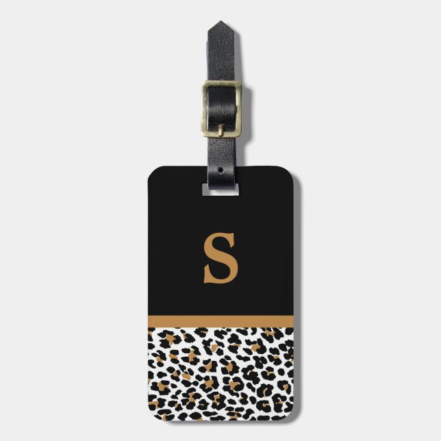 Monogramm-Leopard-Druck-Gepäckanhänger Gepäckanhänger (Vorderseite vertikal)