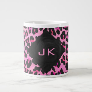 Monogramm Leopard Schwarz und Hot Pink Druck Jumbo-Tasse