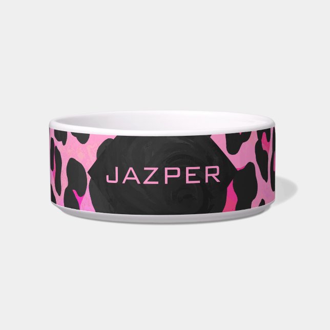 Monogramm Leopard Schwarz und Hot Pink Napf (Vorderseite)