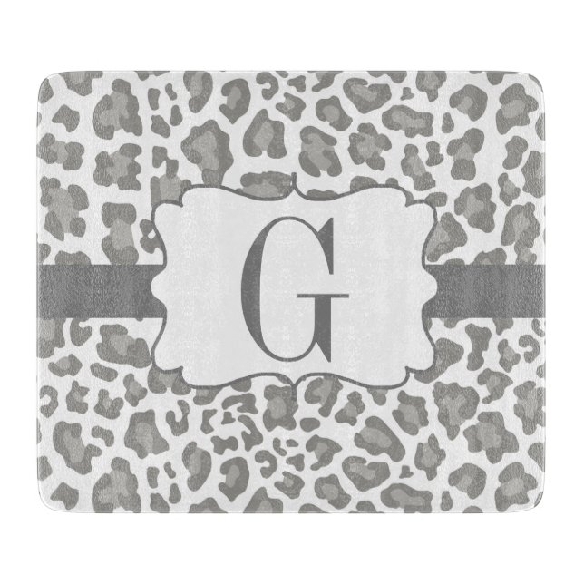 Monogramm-Leopard-weißes und graues Schneidebrett (Vorderseite)