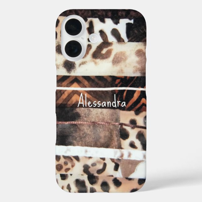 Monogramm Leopardenbeige iPhone 16 Hülle (Rückseite)