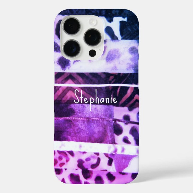 Monogramm Leopardenpinsel lila iPhone 16 Pro Hülle (Rückseite)