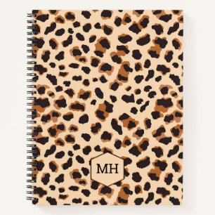 Monogramm Leopardenprint Chic Braune Leere Skizzen Notizbuch