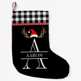 Monogramm Letter A Kariert Black, White Red Kleiner Weihnachtsstrumpf