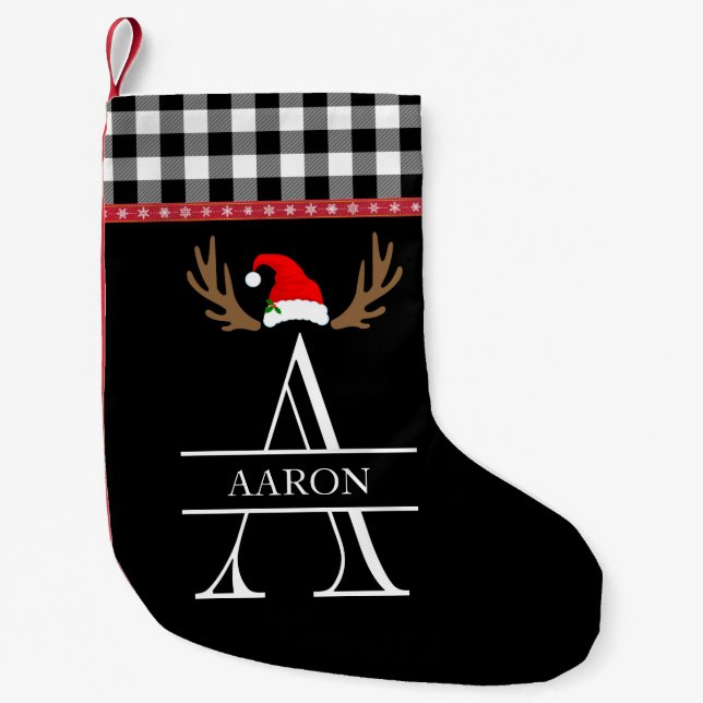 Monogramm Letter A Kariert Black, White Red Kleiner Weihnachtsstrumpf (Vorderseite)