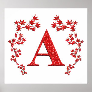 Monogramm Letter A - Rote Blätter Poster