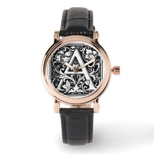 Monogramm Letter A William Morris Style Armbanduhr